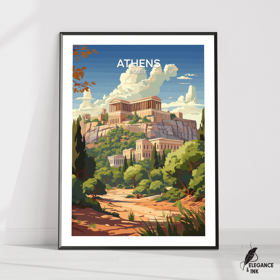 Athens Greece Acropolis Parthenon Illustration Poster With Top Title