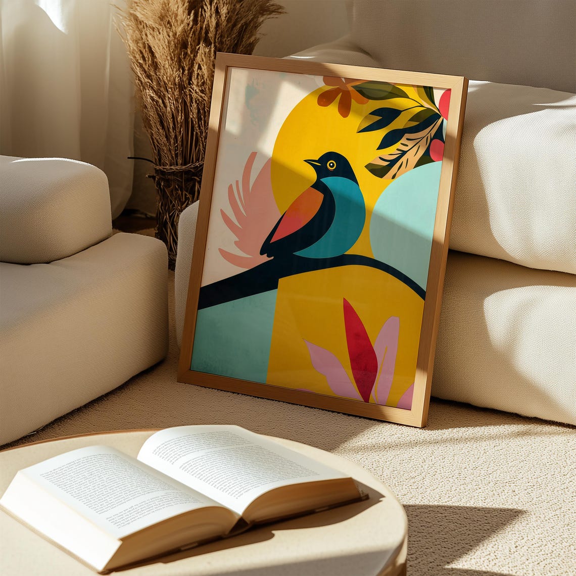 Modern Abstract Bird Art Print Colorful Mid Century Boho Wall Decor Geometric Bird Retro Minimalist Art - Image 2