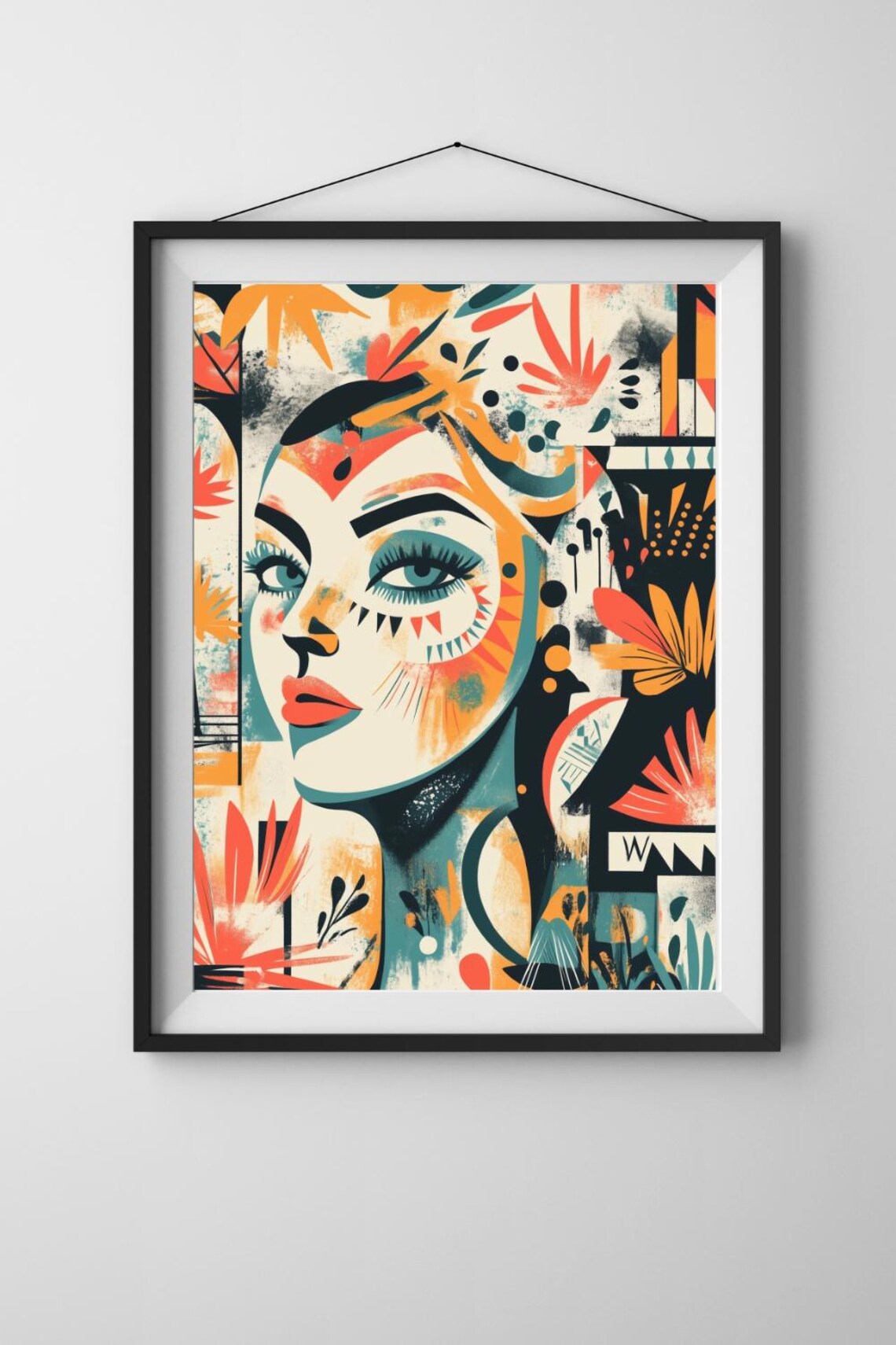Retro Boho Woman Portrait Abstract Floral Colorful Feminine Art Poster - Image 3
