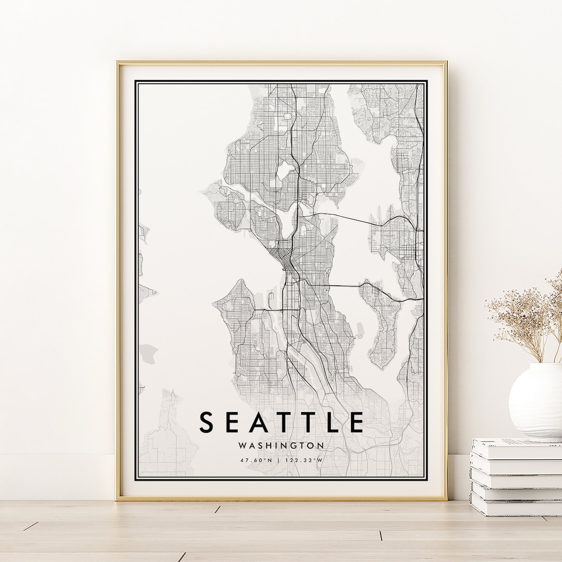 Seattle Map Print, Washington State Travel Poster