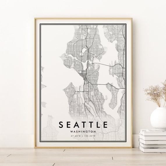 Seattle Map Print, Washington State Travel Poster