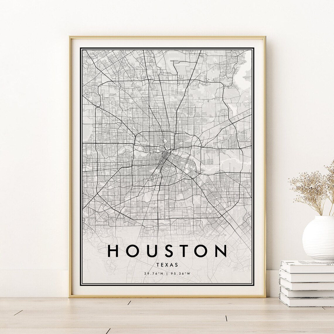 Houston Map Print, Texas Retro Travel Poster