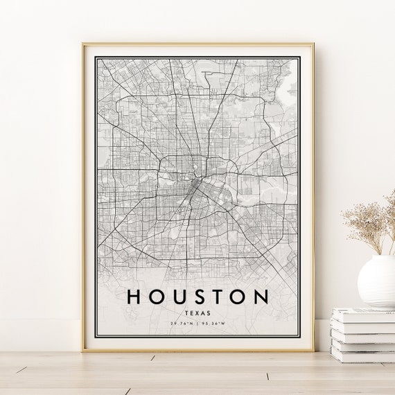 Houston Map Print, Texas Retro Travel Poster