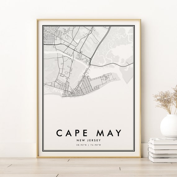 Cape May Map Print Retro New Jersey City Personalized Road Trip Maps Gifts For Her Prints
