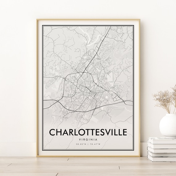 Charlottesville Virginia Minimalist City Map Street Line Black White Poster