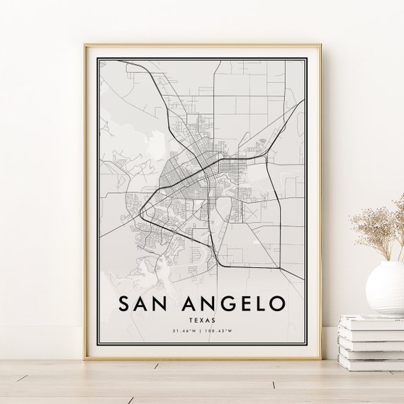 San Angelo Map Print, Texas City Travel Poster