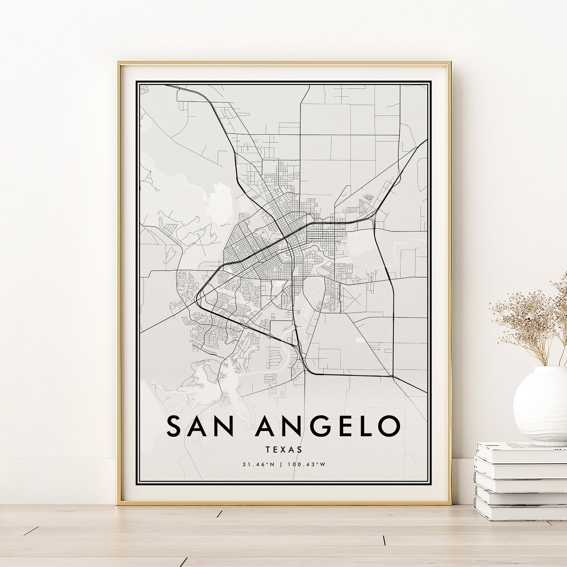 San Angelo Map Print, Texas City Travel Poster