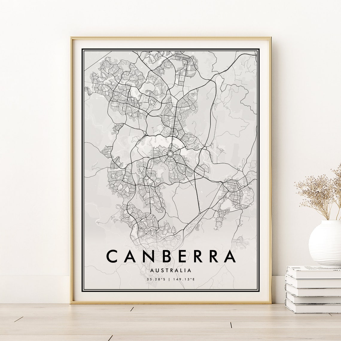 Canberra Australia Minimalist Street Map Coordinates Travel Poster