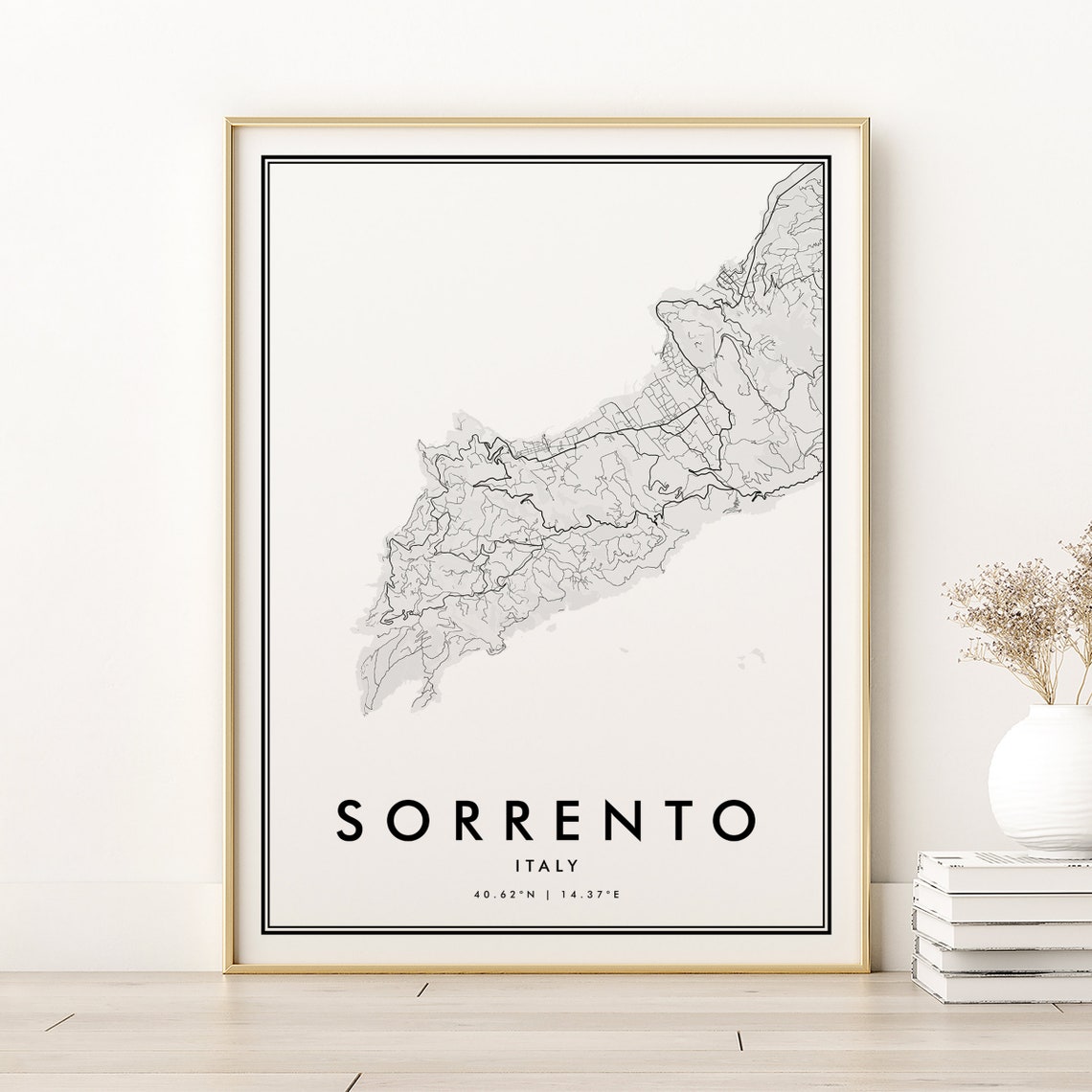 Sorrento Italy Minimalist Coastline Map Coordinates Travel Poster