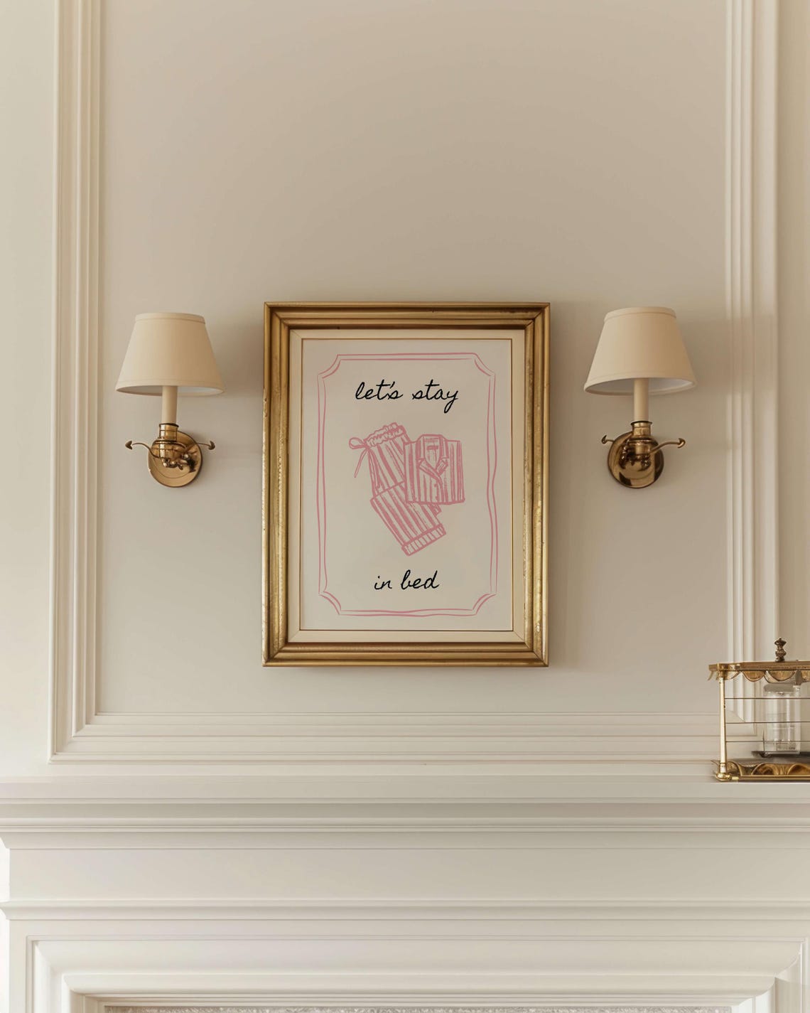 Lets Stay In Bed Pajama Poster Pink Cozy Above Bed Bedroom Decor - Image 2