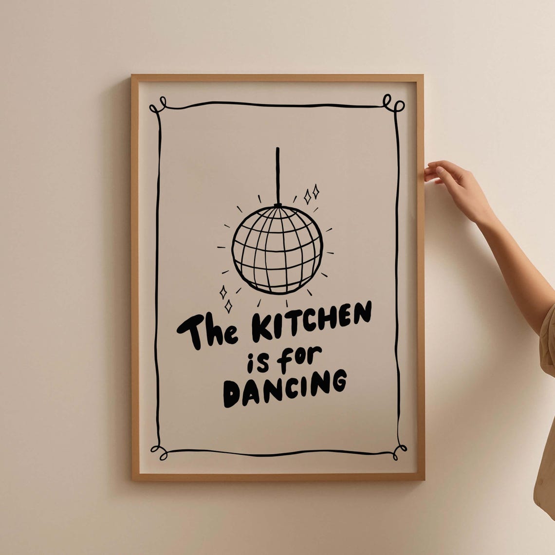 The Kitchen Is for Dancing Black Disco Ball Fun Quote Poster