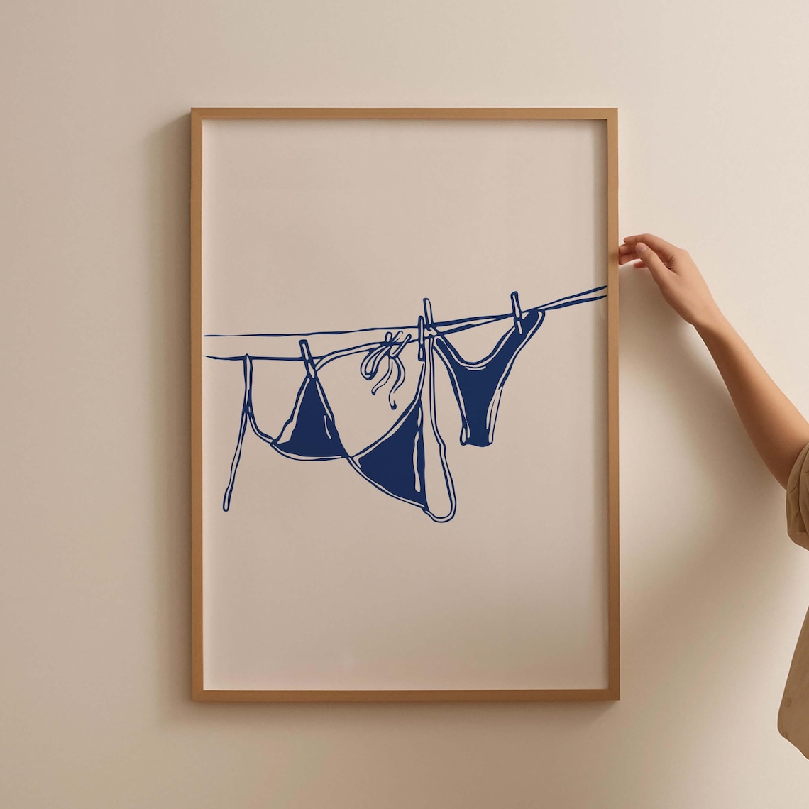 Bikini on Clothesline Poster, Coastal Laundry Art