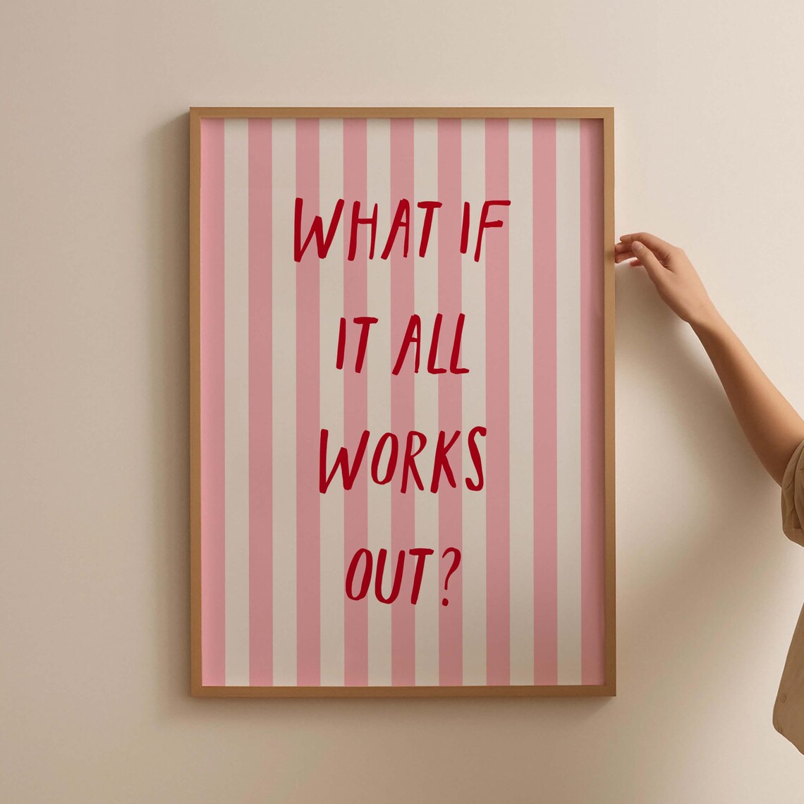 What If It All Works Out Motivational Quote Poster Pink Striped Decor - Image 3