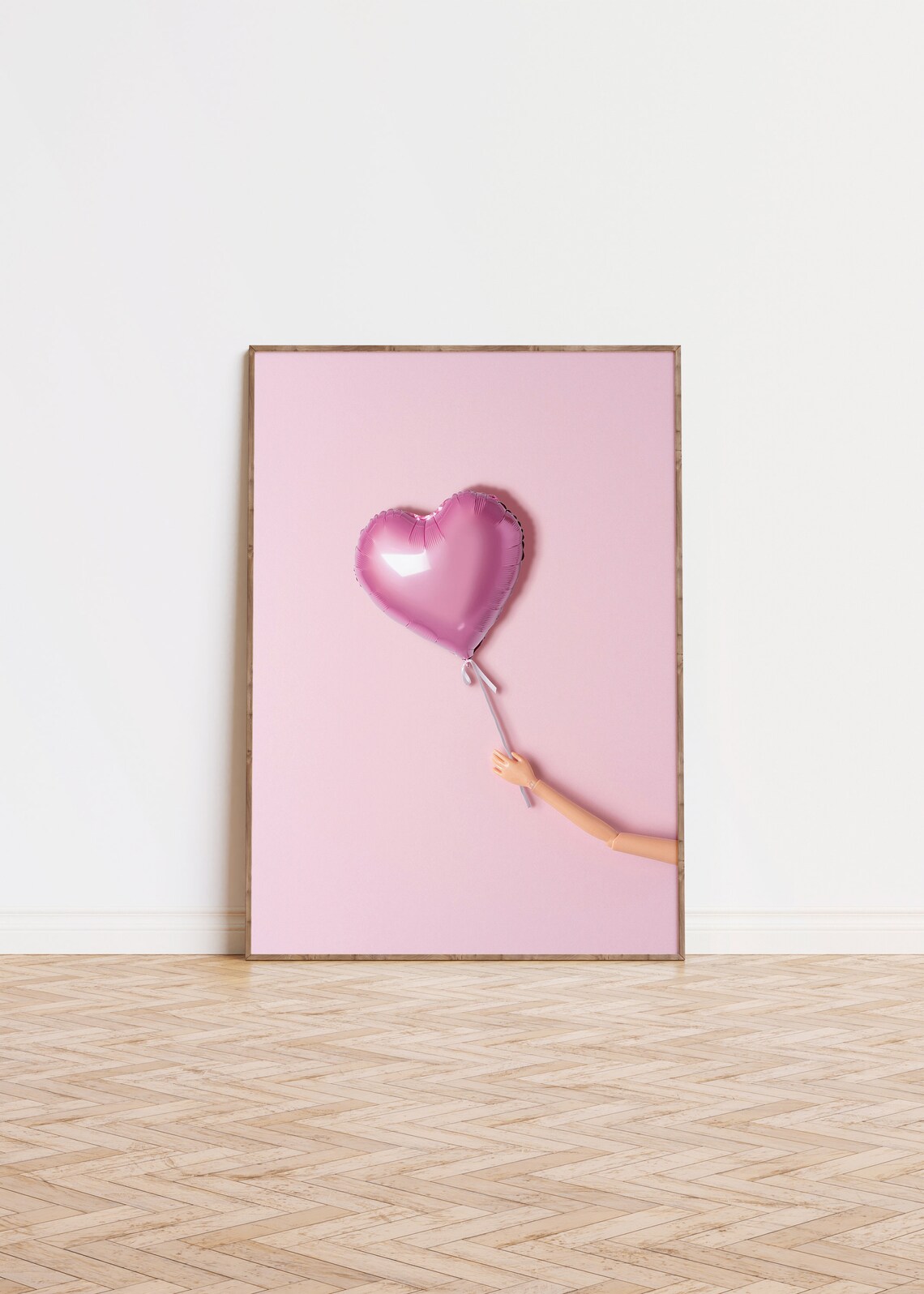 Pink Heart Foil Balloon Held by Doll Hand Minimalist Photo Poster