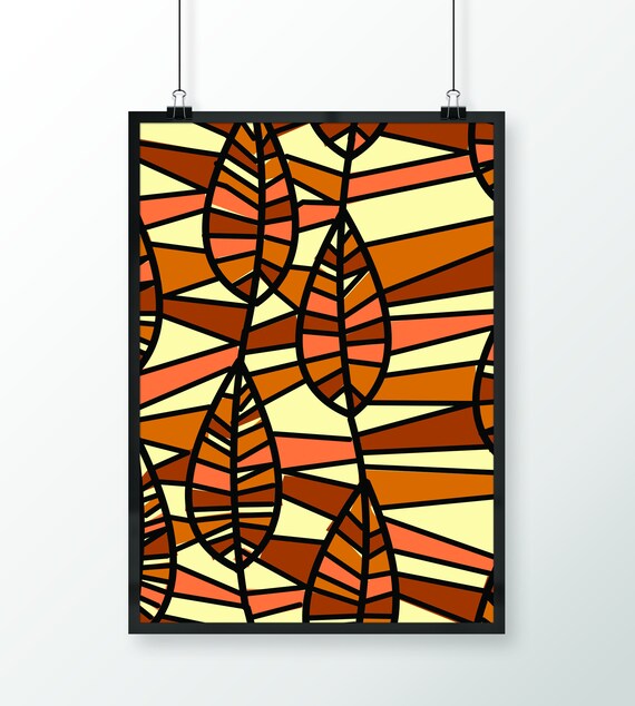 Geometric Stained Glass Leaves Abstract Fall Botanical Poster Art