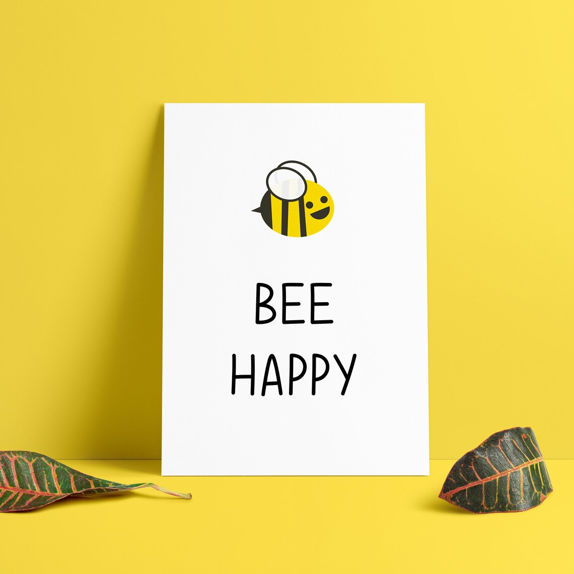 Bee Happy Cute Cartoon Bee Pun Kids Room Nursery Quote Poster - Image 2