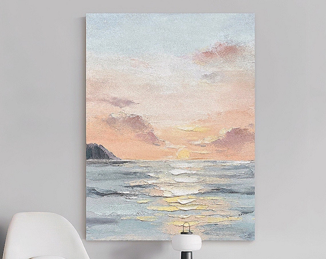 Pastel Sunset Ocean Waves Romantic Textured Seascape Wall Poster