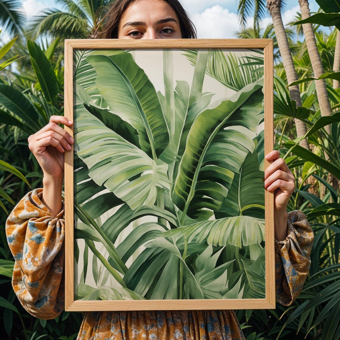 Tropical Botanical Poster Banana Leaf Jungle Art Print Illustration For Modern Decor Minimalist Green Drawing