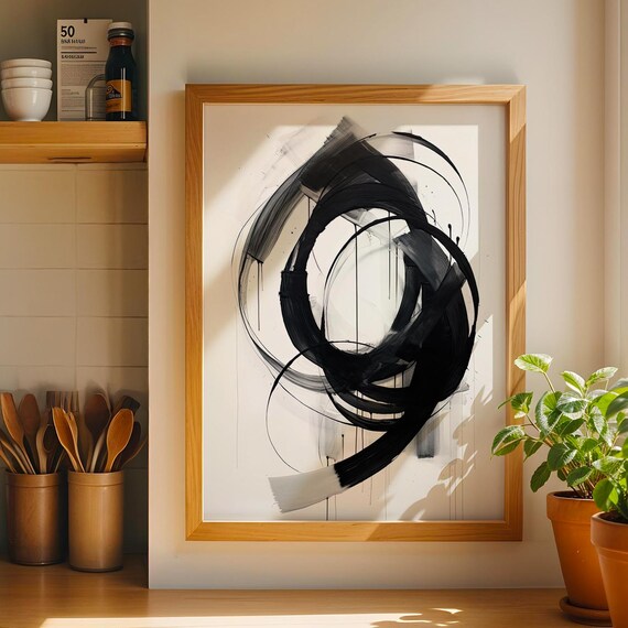 Black And White Abstract Brushstroke Poster Modern Minimalist Wall Art Print Bold Contemporary Decor For Loft Or Living Room
