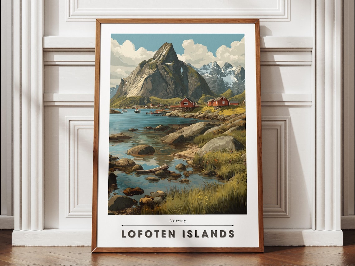 Lofoten Islands Norway Red Fishing Cabins Arctic Fjord Poster