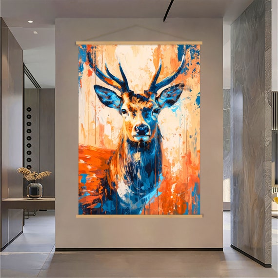 Deer Print On Wall Art Hanger Jungle Animal Art Extra Large Wall Art Living Room Decor Deer Art Animal Portrait Print