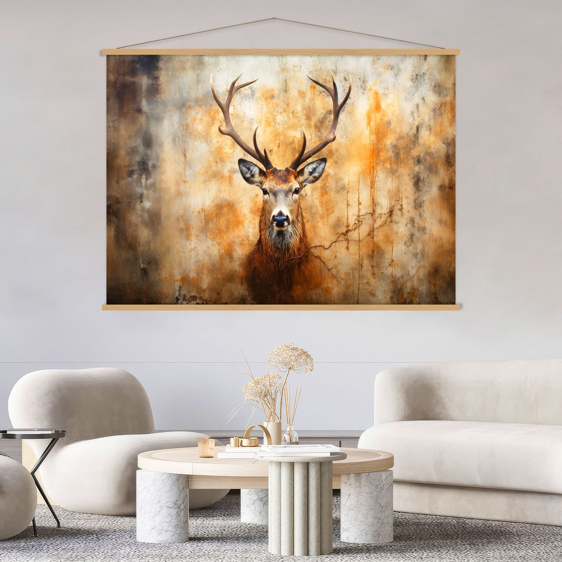 Light Sepia Stag Portrait Poster with Soft Rustic Textured Backdrop