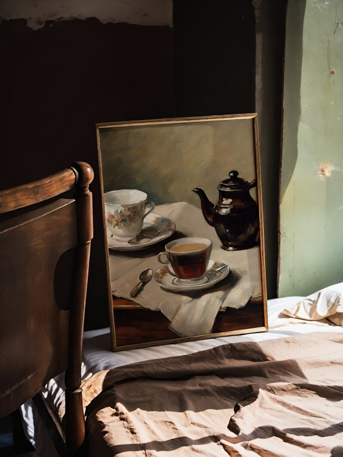 Coffee Still Life, Vintage Oil Painting Art Print