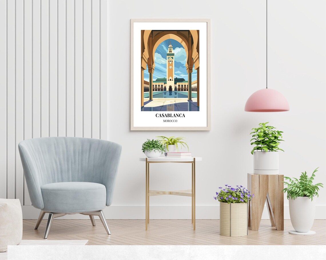 Casablanca Morocco Hassan II Mosque Grand Courtyard Travel Poster - Image 2