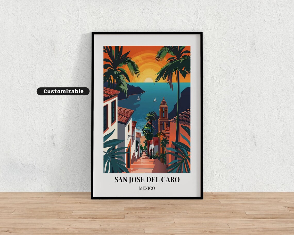 San Jose del Cabo Mexico Sunset Street Vintage Travel Poster