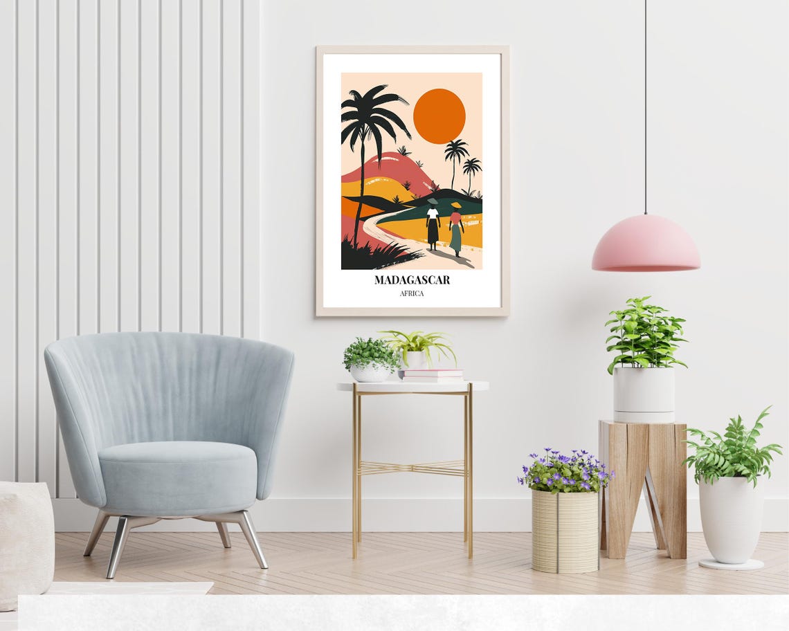 Madagascar Africa Art Deco Palm Sunset Walk Illustration Travel Poster - Image 2