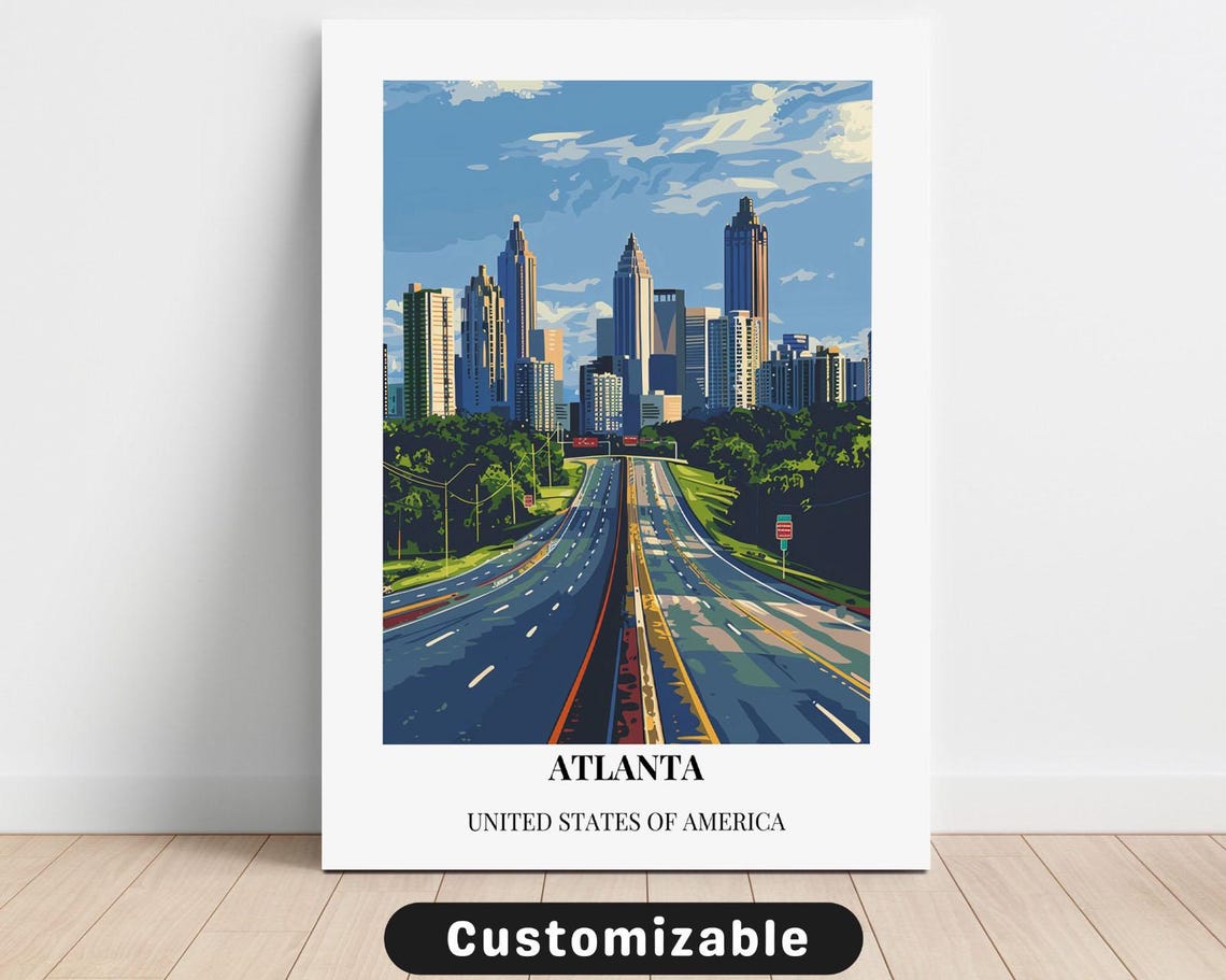 Atlanta USA Customizable Skyline Highway Travel Poster With Caption