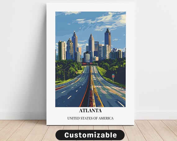 Atlanta USA Customizable Skyline Highway Travel Poster With Caption