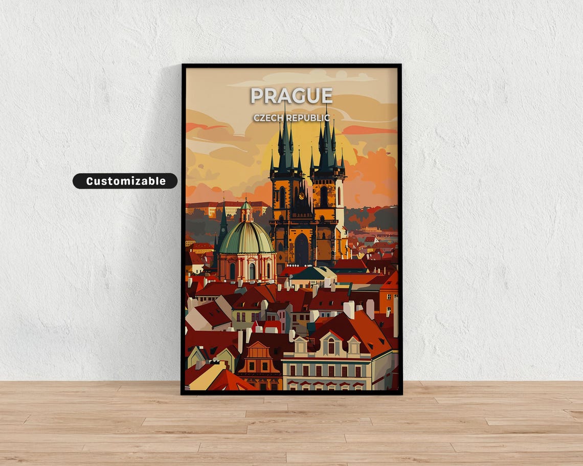 Prague Czech Republic Old Town Churches Custom Travel Poster