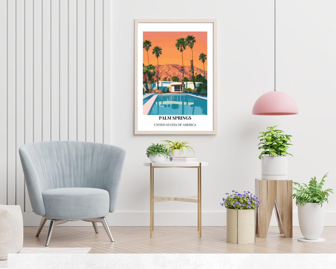 Palm Springs Desert Villa Poolside Sunset Palm Vintage Poster - Image 2