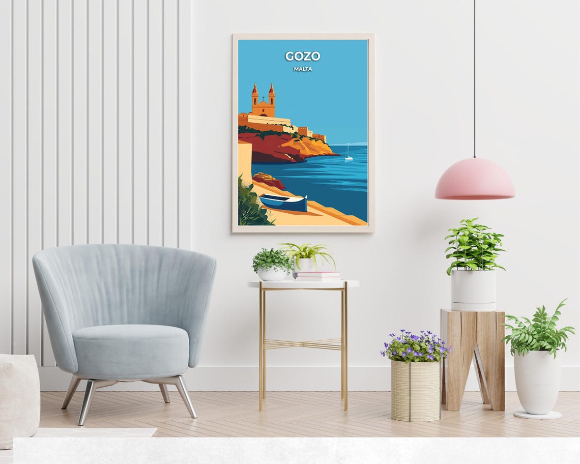 Gozo Malta Coastal Cliffs Church Mediterranean Sea Travel Poster - Image 2