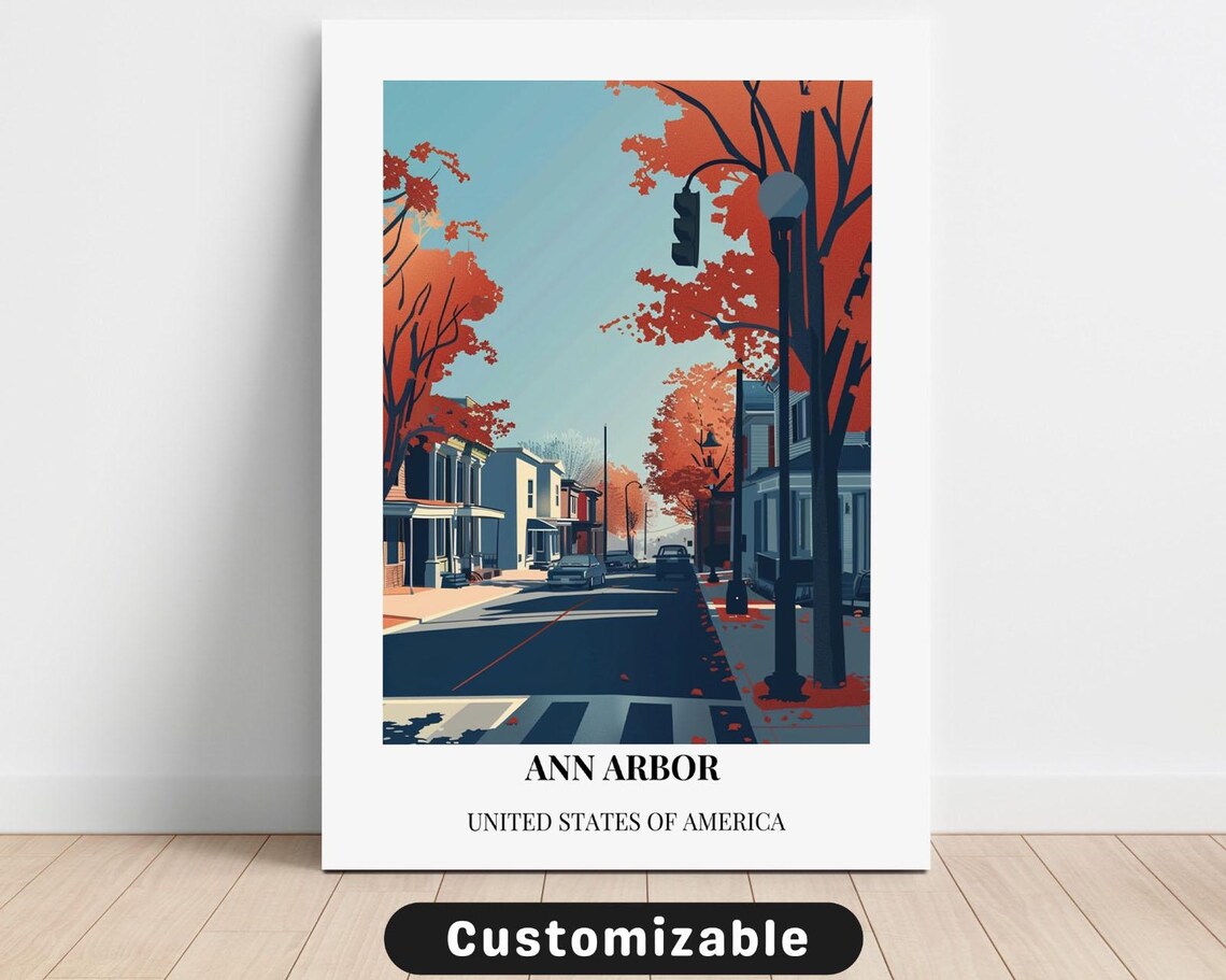 Ann Arbor Michigan Fall Foliage Minimalist White Border Travel Poster