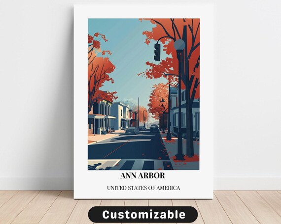 Ann Arbor Michigan Fall Foliage Minimalist White Border Travel Poster