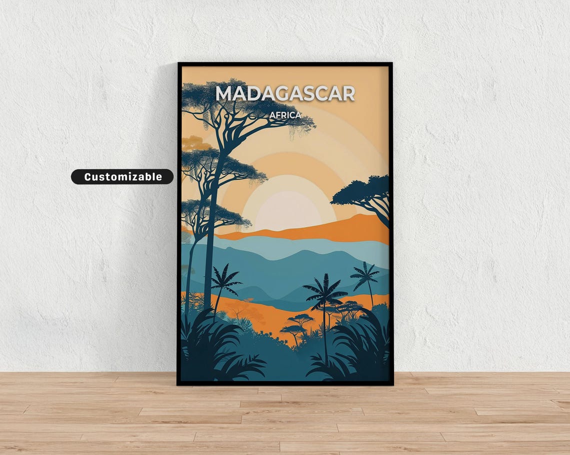 Madagascar Africa Tropical Sunset Palm Trees Landscape Poster