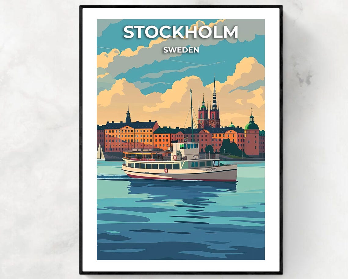 Stockholm Sweden Classic Ferry Boat Gamla Stan Waterfront Poster