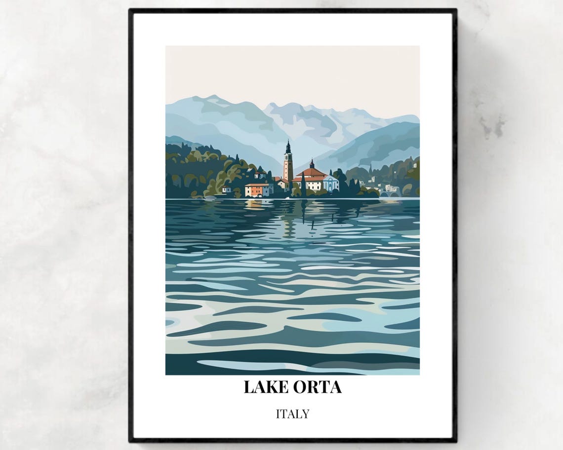 Lake Orta Italy Lakeside Village Island and Mountain View Poster