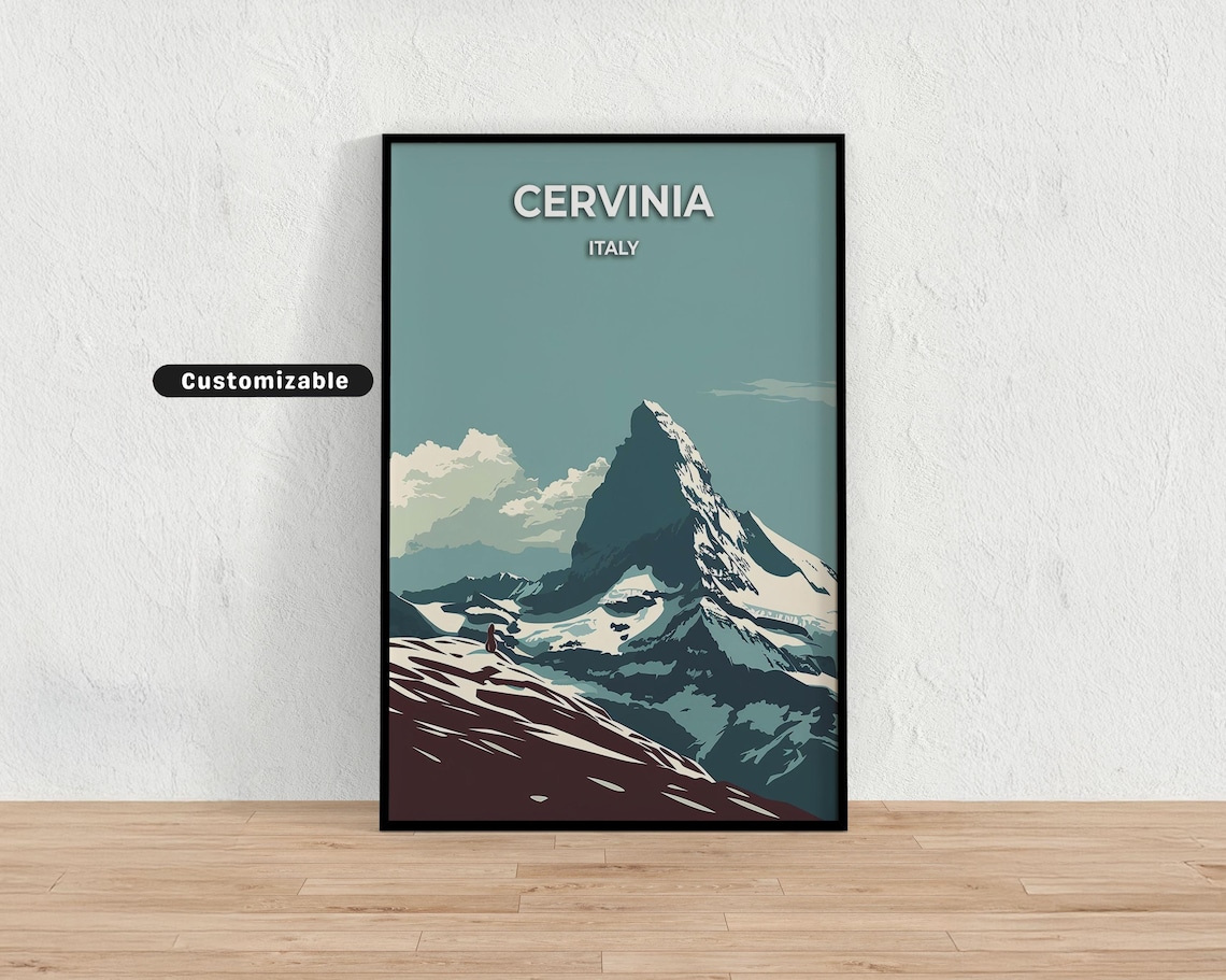 Cervinia Italy Matterhorn Snow Peak Vintage Ski Travel Poster