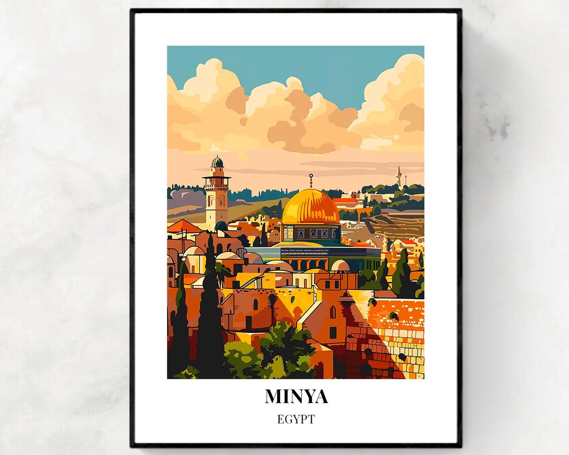 Jerusalem Dome of the Rock Old City Walls Panorama Day Travel Poster