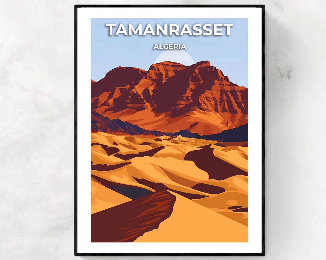 Tamanrasset Algeria Sahara Dunes Desert Mountain Sun Warm Art Poster