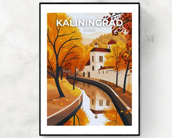 Kaliningrad Russia Autumn Canal Park Golden Foliage Travel Poster
