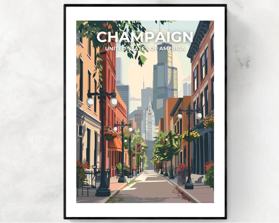Champaign Illinois Historic Downtown Street Poster Top Title