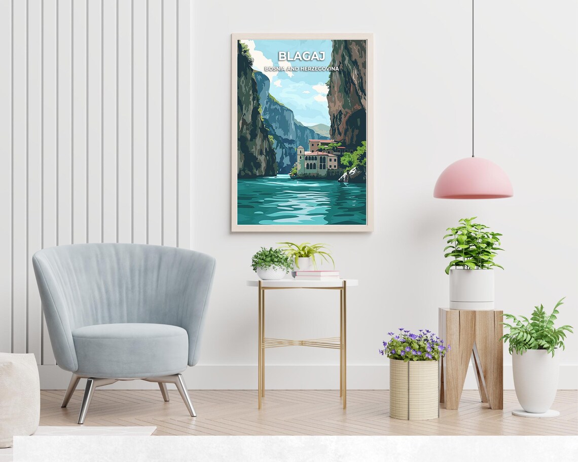 Blagaj Bosnia and Herzegovina Tekija Cliff Spring Travel Poster - Image 2