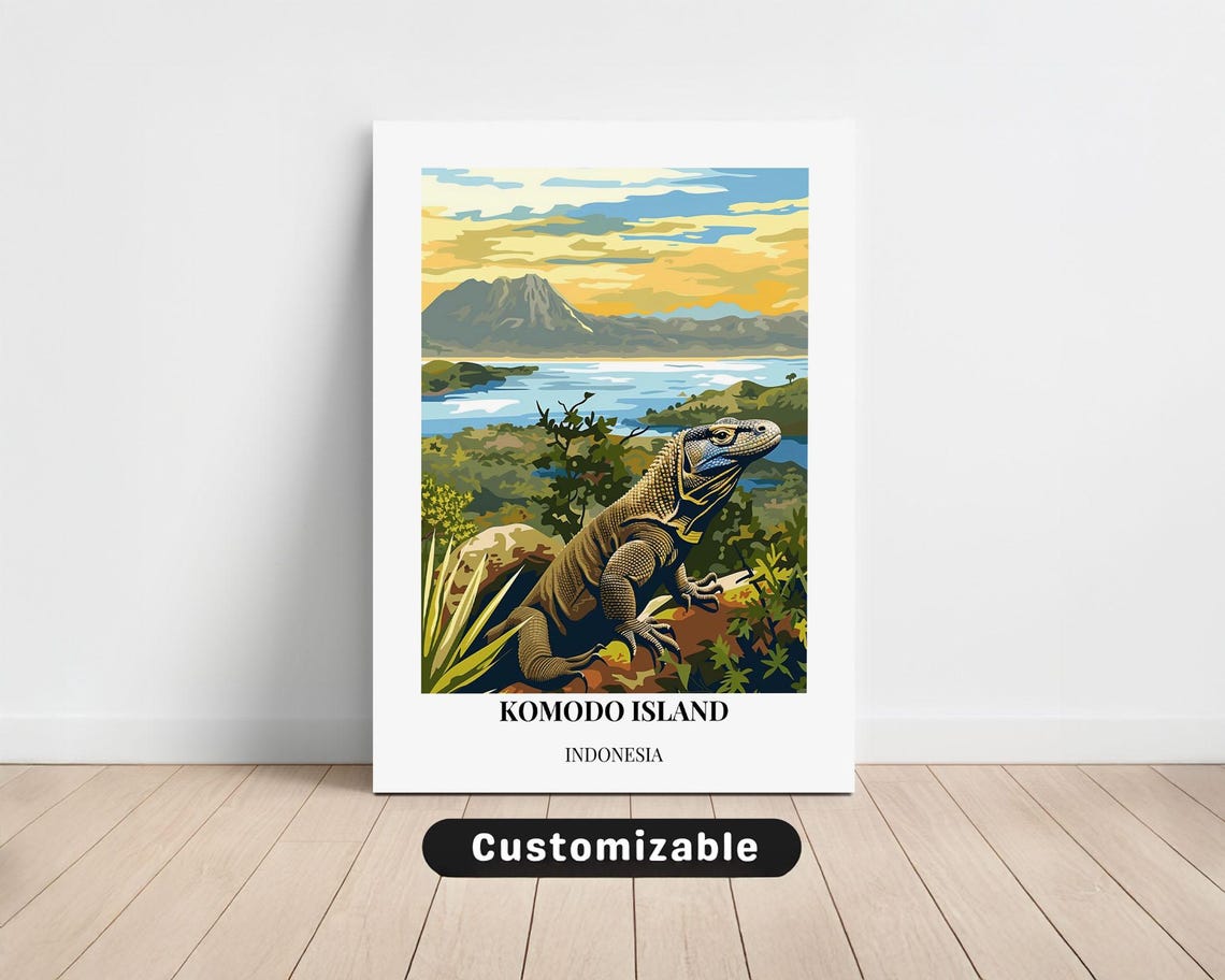 Komodo Island Indonesia Komodo Dragon Volcano Wildlife Travel Poster