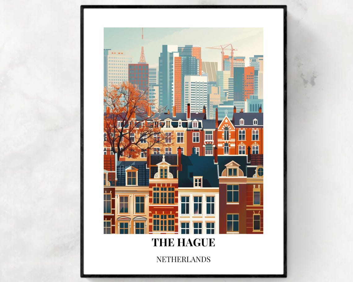 The Hague Netherlands City Skyline Autumn Rooftops Evening Poster