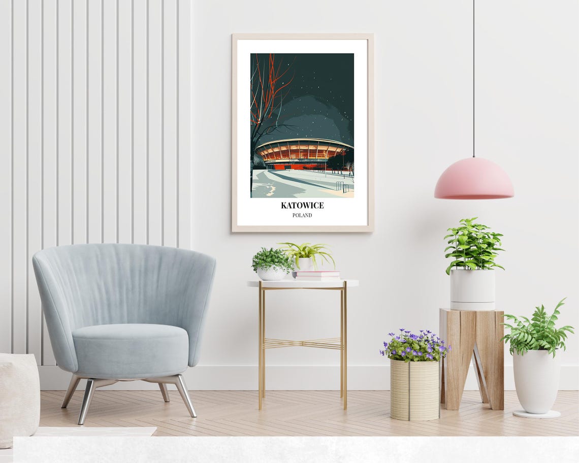 Katowice Poland Spodek Arena Winter Night Snowy Scene Poster - Image 2