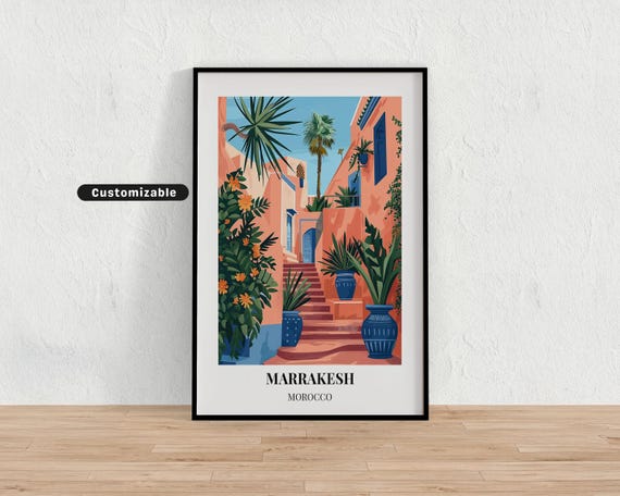 Marrakesh Morocco Travel Poster Custom Wall Art